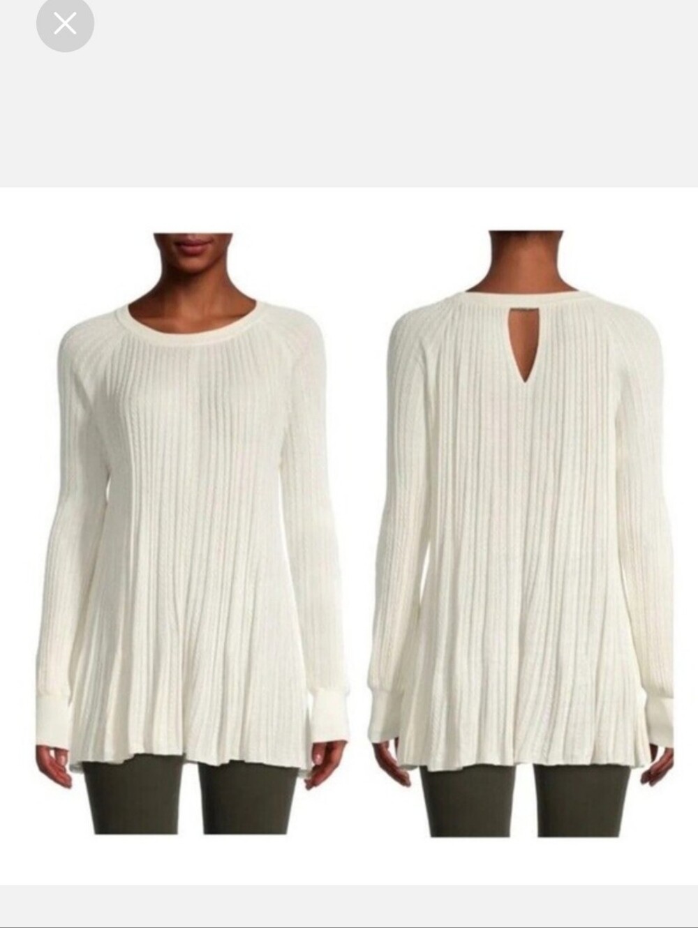 Elie Tahari Silk Off-White Cable Knit Keyhole Back Swing Sweater New Tag Medium
